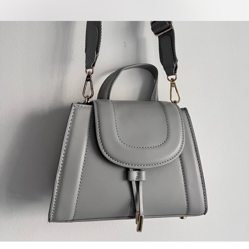 Zara small  Grey Structured Crossbody Bag with Gold Details